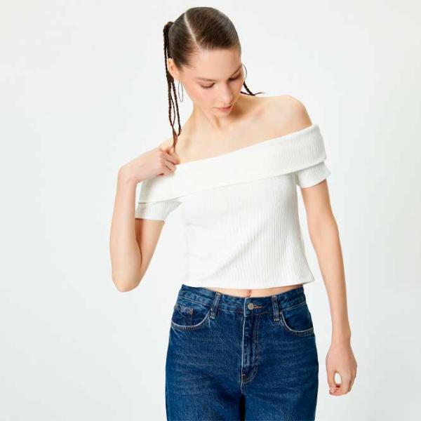 Tricou pentru femei Koton 4SAL10803IK 97% vâscoză/ White photo 2