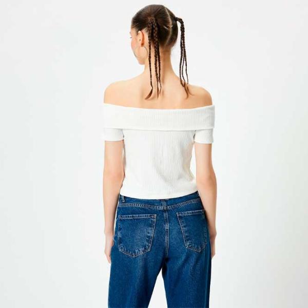 Tricou pentru femei Koton 4SAL10803IK 97% vâscoză/ White photo 4