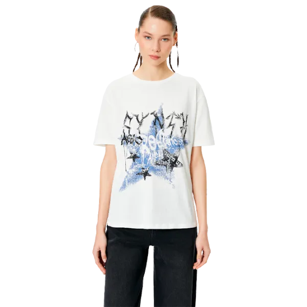 Tricou pentru femei Koton 4SAL10757IK 100% bumbac/ White photo 1 Tricou pentru femei Koton 4SAL10757IK 100% bumbac/ White photo 1