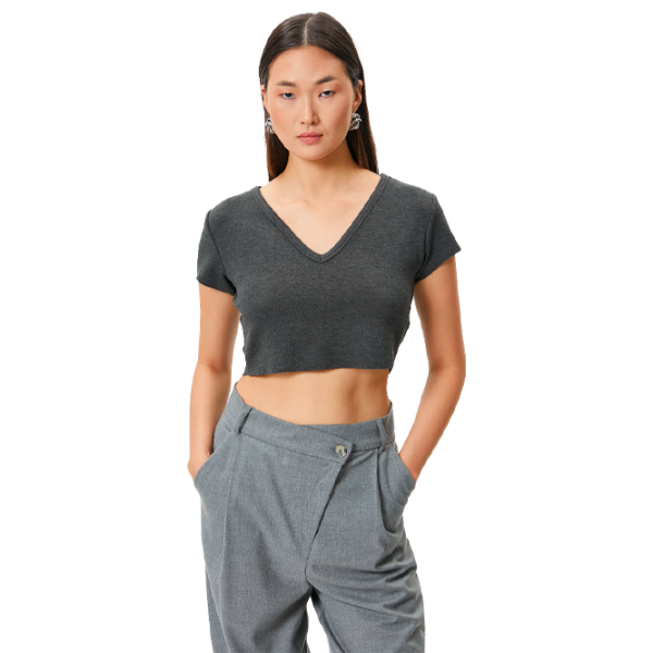 Tricou pentru femei Koton 4SAK50231EK 80% Vâscoză/ Anthracite photo 1