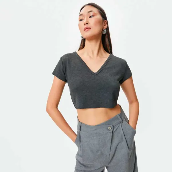 Tricou pentru femei Koton 4SAK50231EK 80% Vâscoză/ Anthracite photo 2