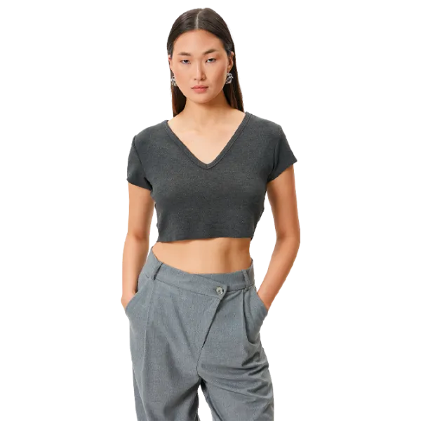 Tricou pentru femei Koton 4SAK50231EK 80% Vâscoză/ Anthracite photo 1