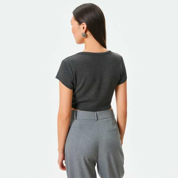 Tricou pentru femei Koton 4SAK50231EK 80% Vâscoză/ Anthracite photo 4
