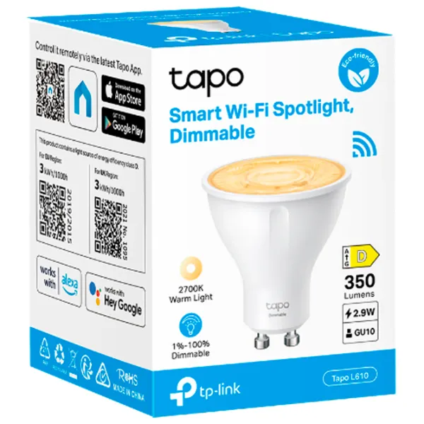 Умная лампочка светодиодная TP-Link Tapo L610 GU10/ 2.9 Вт/ 2700 K/ 350 лм/ White photo 5 Умная лампочка светодиодная TP-Link Tapo L610 GU10/ 2.9 Вт/ 2700 K/ 350 лм/ White photo 5