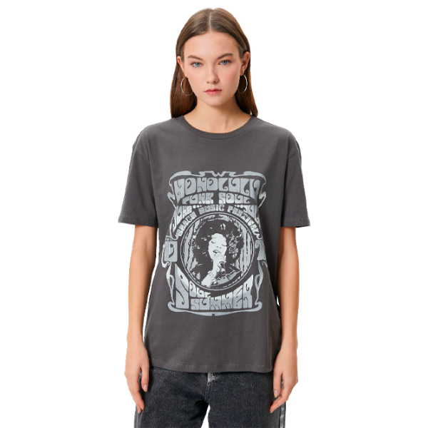 Tricou pentru femei Koton 4SAL10109IK 100% bumbac/ Anthracite photo 1