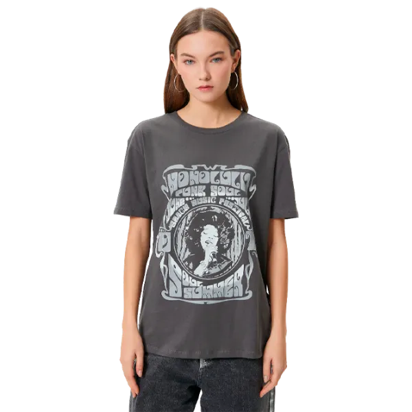 Tricou pentru femei Koton 4SAL10109IK 100% bumbac/ Anthracite photo 1