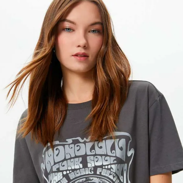 Tricou pentru femei Koton 4SAL10109IK 100% bumbac/ Anthracite photo 2