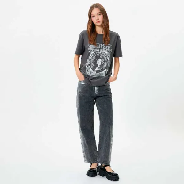 Tricou pentru femei Koton 4SAL10109IK 100% bumbac/ Anthracite photo 3