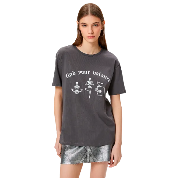 Tricou pentru femei Koton 4SAL10057IK 100% bumbac/ Anthracite photo 1