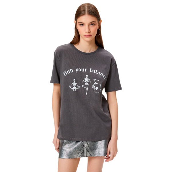 Tricou pentru femei Koton 4SAL10057IK 100% bumbac/ Anthracite photo 1