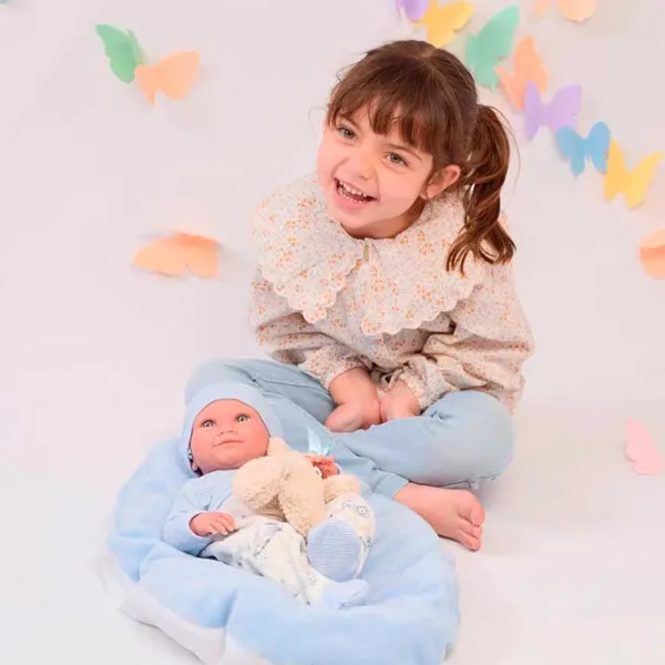Păpușă Llorens Nico Cojín Azul y Osito 73807 bebeluș/ 3+ photo 5