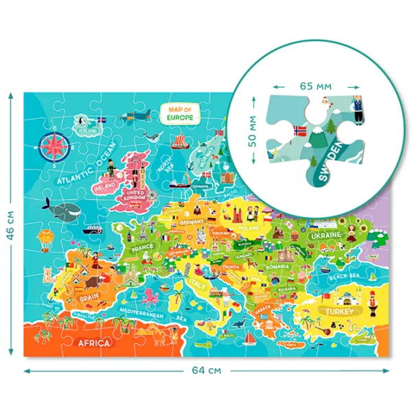 Puzzle 2D DoDo Harta Europei 5+/ Numărul de piese: 100 photo 2 Puzzle 2D DoDo Harta Europei 5+/ Numărul de piese: 100 photo 2