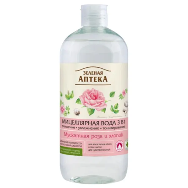Loțiune demachiantă pentru ochi ЗЕЛЁНАЯ АПТЕКА Trandafir muscat si bumbac Apă micelară/ 500 ml photo 1 Loțiune demachiantă pentru ochi ЗЕЛЁНАЯ АПТЕКА Trandafir muscat si bumbac Apă micelară/ 500 ml photo 1