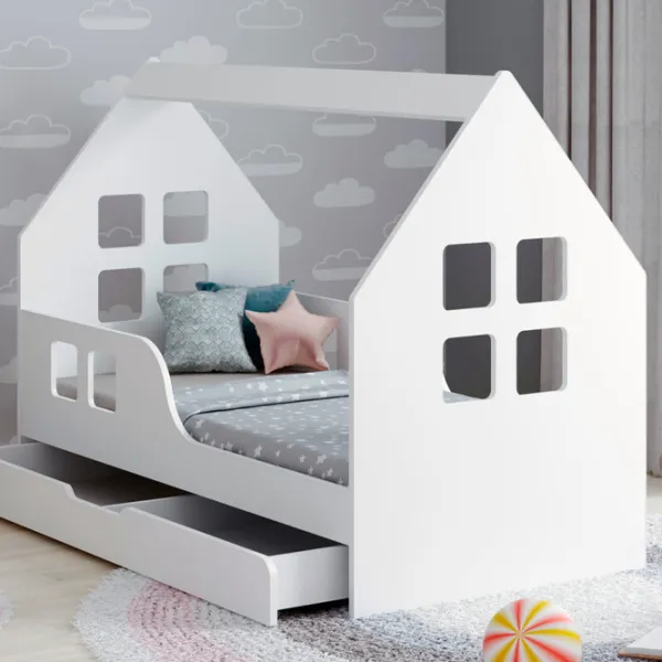 Детская кровать Happy Babies House Windows L2 70 x 140 см / ЛДСП / Белый photo 1