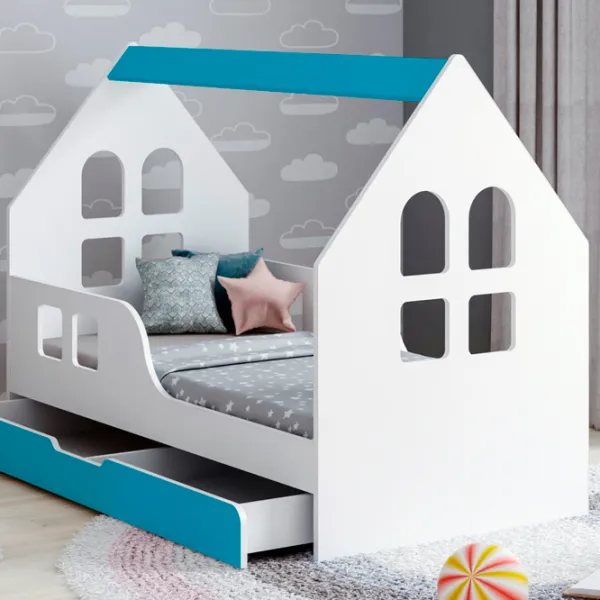 Детская кровать Happy Babies House Windows L4 80 x 160 см / ЛДСП / Белый photo 1