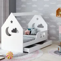 Pat pentru copii Happy Babies House Cloud L02 70 x 140 cm / PAL / White