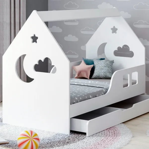 Детская кровать Happy Babies House Cloud L02 70 x 140 см / ЛДСП / Белый photo 3