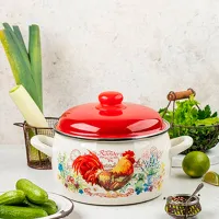 Кастрюля Metalac Сocoșul de aur 5.3 л Эмалированная сталь/ White photo 3