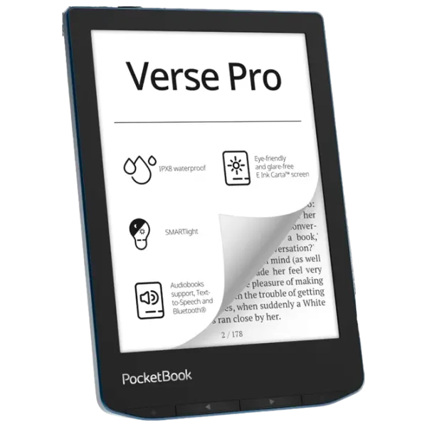 Электронная книга Pocketbook 634 Verse PRO 6"/ E-Ink Carta/ 16 ГБ/ Blue photo 2 Электронная книга Pocketbook 634 Verse PRO 6"/ E-Ink Carta/ 16 ГБ/ Blue photo 2