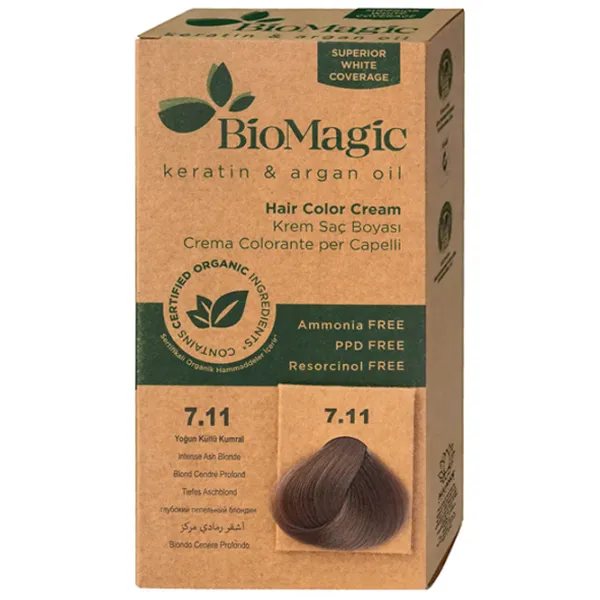 Vopsea de păr BioMagic Intense Ash Blonde Cod culoare: 7/ 11, 60 ml photo 1 Vopsea de păr BioMagic Intense Ash Blonde Cod culoare: 7/ 11, 60 ml photo 1