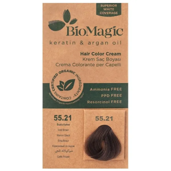 Vopsea de păr BioMagic Iced Brown Cod culoare: 55/ 21, 60 ml photo 1 Vopsea de păr BioMagic Iced Brown Cod culoare: 55/ 21, 60 ml photo 1