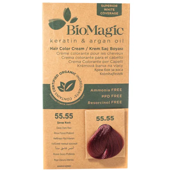 Краска для волос BioMagic Deep Darck Red Код цвета: 55/ 55, 60 мл photo 1 Краска для волос BioMagic Deep Darck Red Код цвета: 55/ 55, 60 мл photo 1