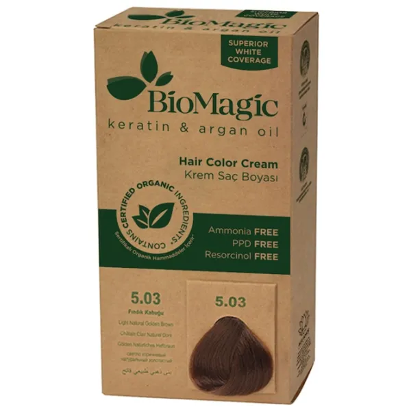 Vopsea de păr BioMagic Light Natural Golden Brown Cod culoare: 5/ 03, 60 ml photo 2 Vopsea de păr BioMagic Light Natural Golden Brown Cod culoare: 5/ 03, 60 ml photo 2