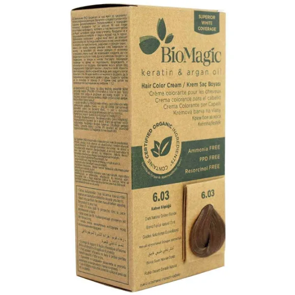 Краска для волос BioMagic Dark Natural Golden Blonde Код цвета: 6/ 03, 60 мл photo 2 Краска для волос BioMagic Dark Natural Golden Blonde Код цвета: 6/ 03, 60 мл photo 2