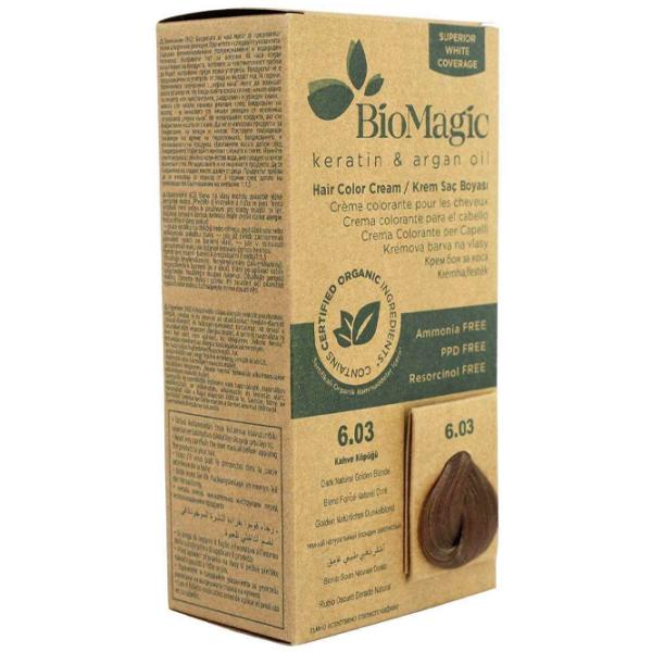 Краска для волос BioMagic Dark Natural Golden Blonde Код цвета: 6/ 03, 60 мл photo 2 Краска для волос BioMagic Dark Natural Golden Blonde Код цвета: 6/ 03, 60 мл photo 2