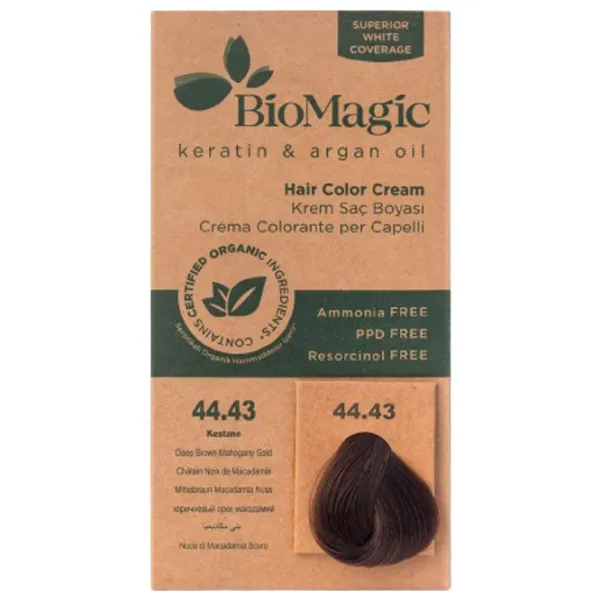 Краска для волос BioMagic Deep Brown Mahogany Gold Код цвета: 44/ 43, 60 мл photo 1 Краска для волос BioMagic Deep Brown Mahogany Gold Код цвета: 44/ 43, 60 мл photo 1