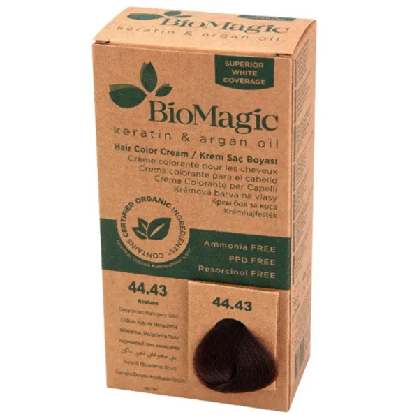 Краска для волос BioMagic Deep Brown Mahogany Gold Код цвета: 44/ 43, 60 мл photo 2 Краска для волос BioMagic Deep Brown Mahogany Gold Код цвета: 44/ 43, 60 мл photo 2