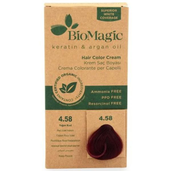 Vopsea de păr BioMagic Red Violet Auburn Cod culoare: 4/ 58, 60 ml photo 1 Vopsea de păr BioMagic Red Violet Auburn Cod culoare: 4/ 58, 60 ml photo 1