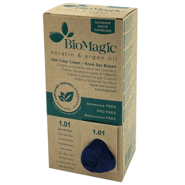 Краска для волос BioMagic Intense Blue Black Код цвета: 1/ 01, 60 мл photo 2 Краска для волос BioMagic Intense Blue Black Код цвета: 1/ 01, 60 мл photo 2