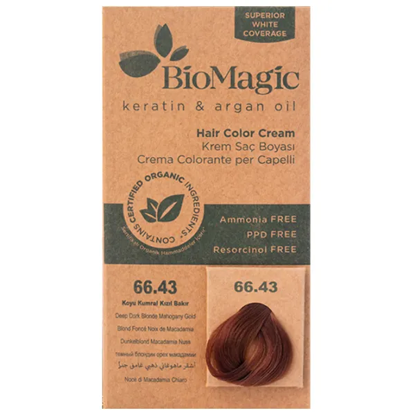 Vopsea de păr BioMagic Deep Dark Blonde Mahogany Gold Cod culoare: 66/ 43, 60 ml photo 1 Vopsea de păr BioMagic Deep Dark Blonde Mahogany Gold Cod culoare: 66/ 43, 60 ml photo 1