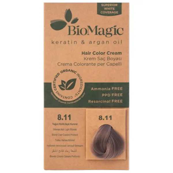 Краска для волос BioMagic Intense Ash Light Blonde Код цвета: 8/ 11, 60 мл photo 1 Краска для волос BioMagic Intense Ash Light Blonde Код цвета: 8/ 11, 60 мл photo 1