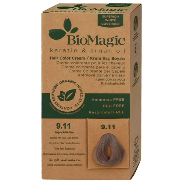 Краска для волос BioMagic Intense Ash Very Light Blonde Код цвета: 9/ 11, 60 мл photo 2 Краска для волос BioMagic Intense Ash Very Light Blonde Код цвета: 9/ 11, 60 мл photo 2