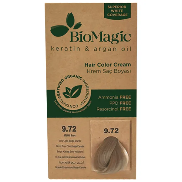 Краска для волос BioMagic Very Light Beige Blonde Код цвета: 9/ 72, 60 мл photo 1 Краска для волос BioMagic Very Light Beige Blonde Код цвета: 9/ 72, 60 мл photo 1