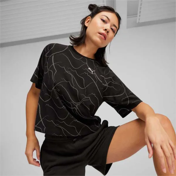 Футболка для женщин Puma Motion Aop Tee 100% хлопок/ Black photo 3