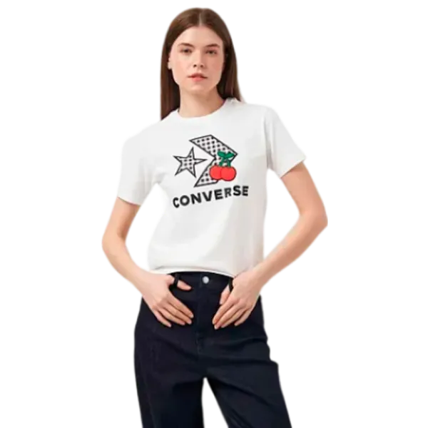 Tricou pentru femei Converse Cherry Star Chevron Infill Tee 100% bumbac/ White photo 1 Tricou pentru femei Converse Cherry Star Chevron Infill Tee 100% bumbac/ White photo 1