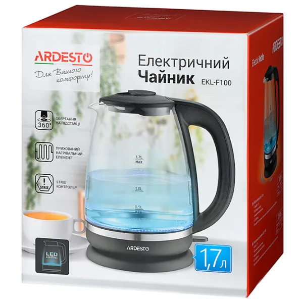 Электрочайник Ardesto EKL-F100 1.7л / Закрытая спираль / Черный photo 6