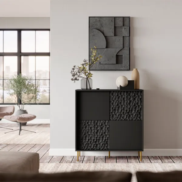 Comodă Halmar Bullet KM-2 105 x 100 x 41/ MDF/ Black photo 3