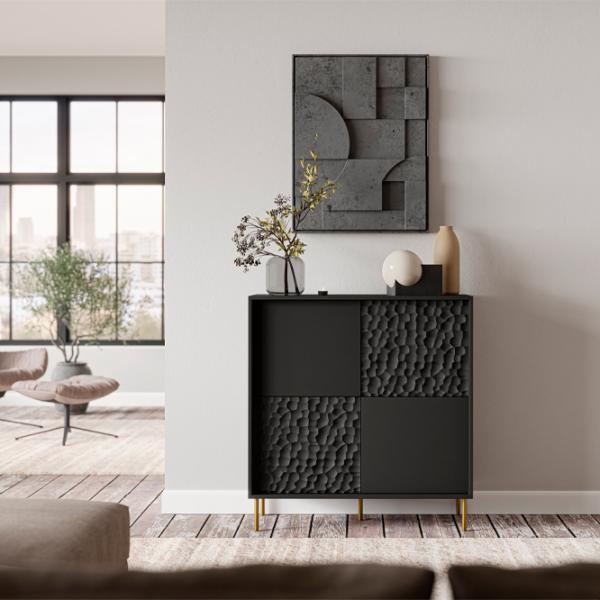 Comodă Halmar Bullet KM-2 105 x 100 x 41/ MDF/ Black photo 3