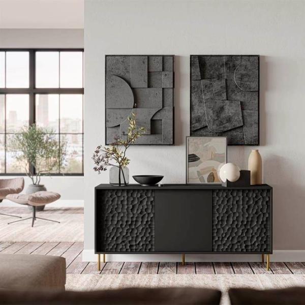 Comodă Halmar Bullet KM-1 73 x 155 x 41/ MDF/ Black photo 3