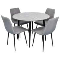 Обеденные стол со стульями Evelin DT 402-6B + 4 XR-154B Круглая / ДСП / Серый