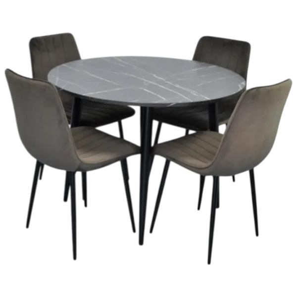 Set masă și scaune Evelin DT 402-6B + 4 XR-154B Rotundă / PAL / Dark Gray photo 1