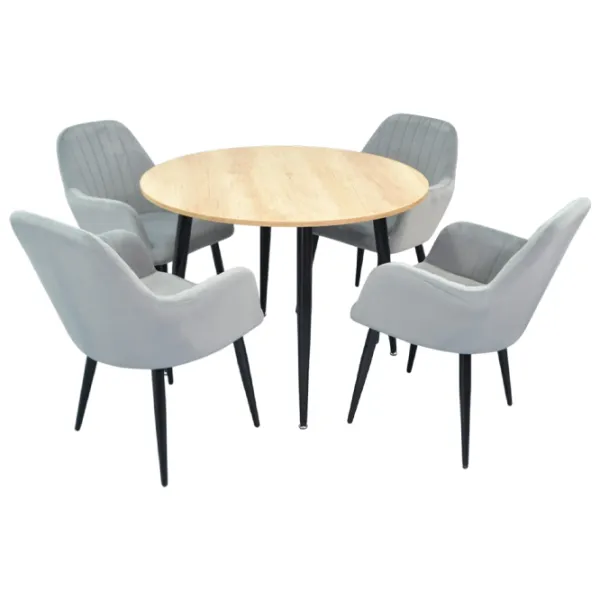 Set masă și scaune Evelin DT 402-5WH + 4 LC-621Wh Rotundă / PAL / Light Gray photo 1