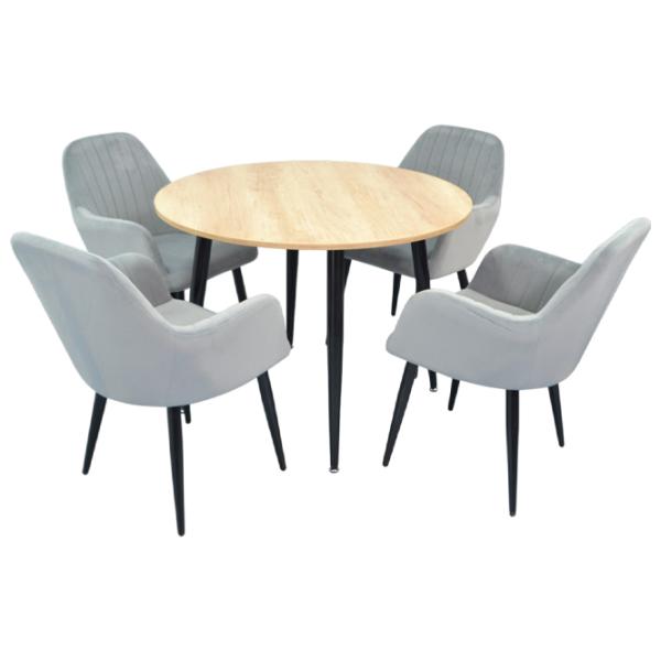 Set masă și scaune Evelin DT 402-5WH + 4 LC-621Wh Rotundă / PAL / Light Gray photo 1