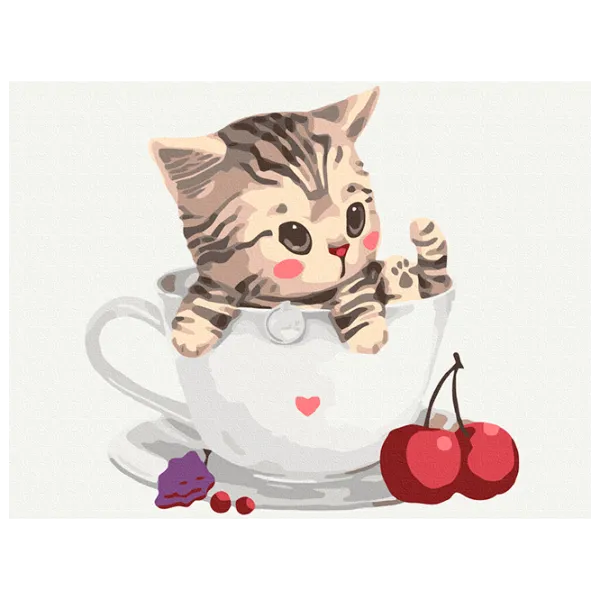 Картина по номерам BrushMe Кошечка в кружке RBS8396FC 40 x 30 cm / Горизонтальная photo 1