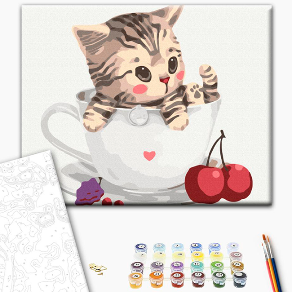 Картина по номерам BrushMe Кошечка в кружке RBS8396FC 40 x 30 cm / Горизонтальная photo 2