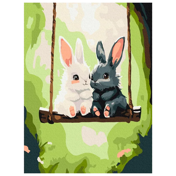 Pictură pe numere BrushMe Iepurașii pe leagăn KBS0198FC 40 x 30 cm / Verticală photo 1